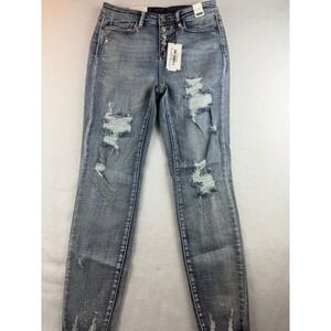 Judy Blue Cute As A Button Jeans Distressed High‎ Waist Denim Womens Size 29